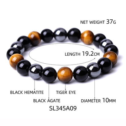Tiger Eye Bead Bracelet Magnetic Hematite & Black Obsidian Jewelry