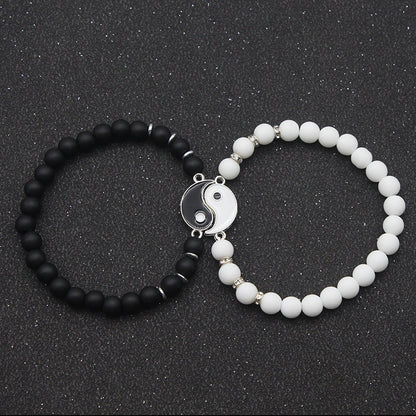 Yin Yang Tai Chi Natural Stone Bead Bracelet for Couples Friendship