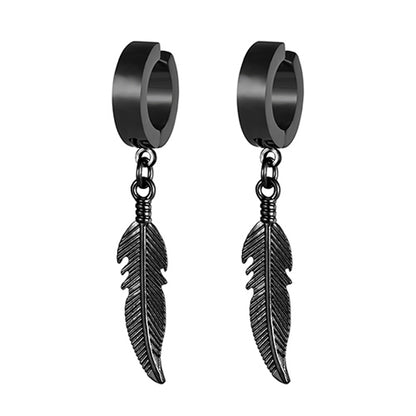 1 Pair Stainless Steel Feather Ear Clip For Man Women Korean Fashion Design Leaf Hoop Earrings Punk On Drop Piercing Ear Jewelry