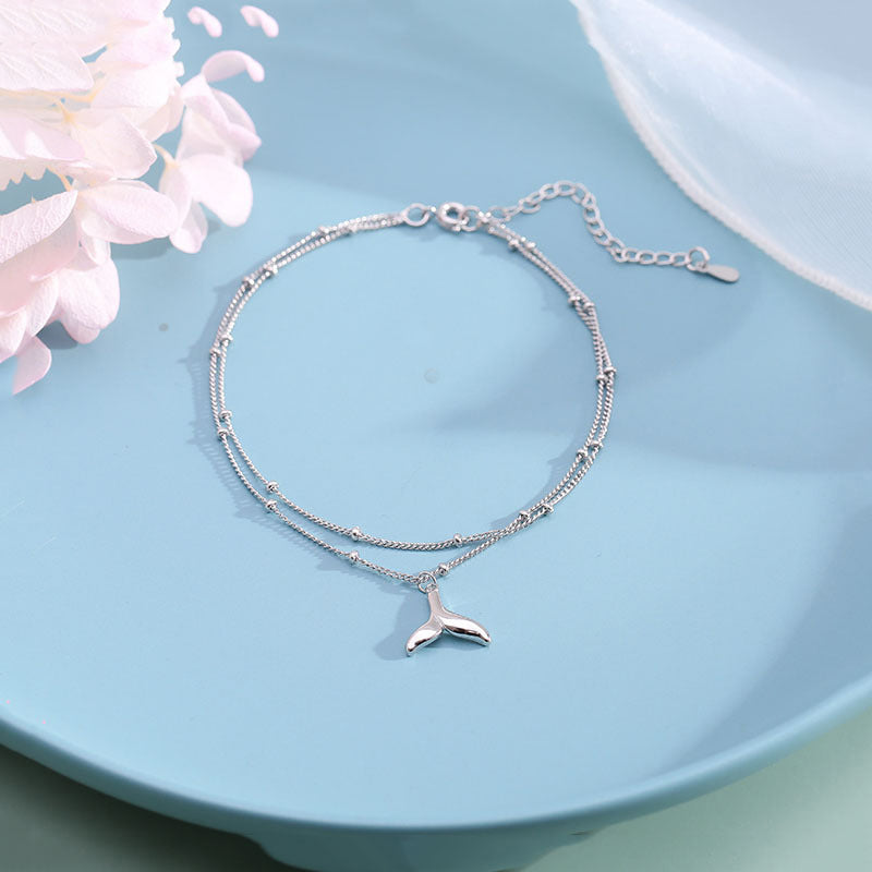 925 Sterling Silver Fishtail Double-Layer Anklet Jewelry for Women