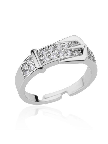 Zircon Belt Open Ring Gold Stainless Steel Unisex Wedding Jewelry