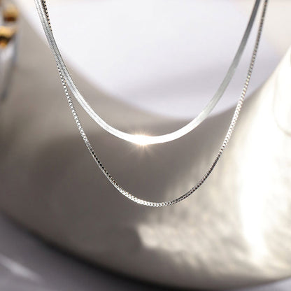 2025 S925 Silver Double Layer Box Chain Snake Clavicle Chain Necklace Female Fashion Hip-hop Retro Unique Design Fine Jewelry