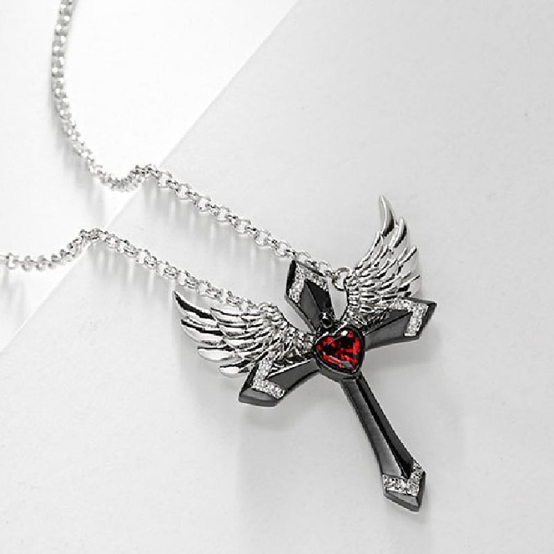 Classic Angel Wings Pendant Necklace with Cross for Women Jewelry Gift