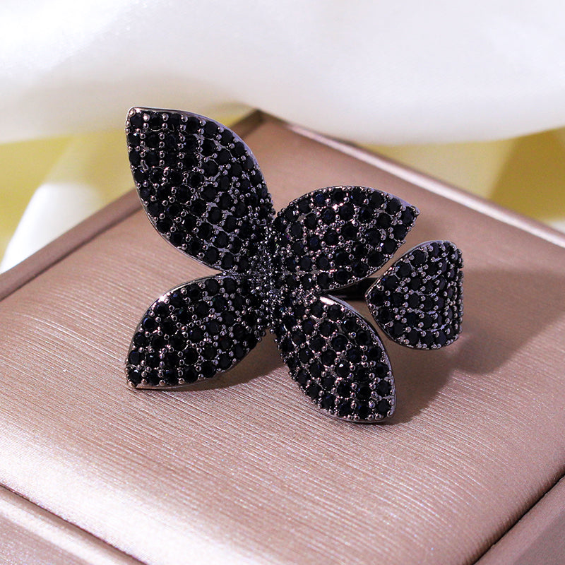 Luxury Cubic Zirconia Butterfly Flower Ring Adjustable Women’s Jewelry
