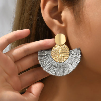 Bohemian White Tassel Earrings Big Fringe Drop Jewelry for Women