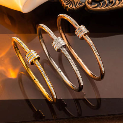 Gold-Plated Stainless Steel Wrap Bangle Luxury Handmade Crystal Bracelet