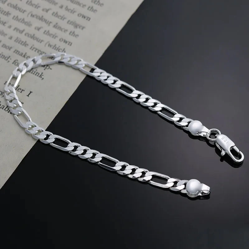 925 Sterling Silver 4MM Chain Charm Bracelet for Women Wedding Party Gift