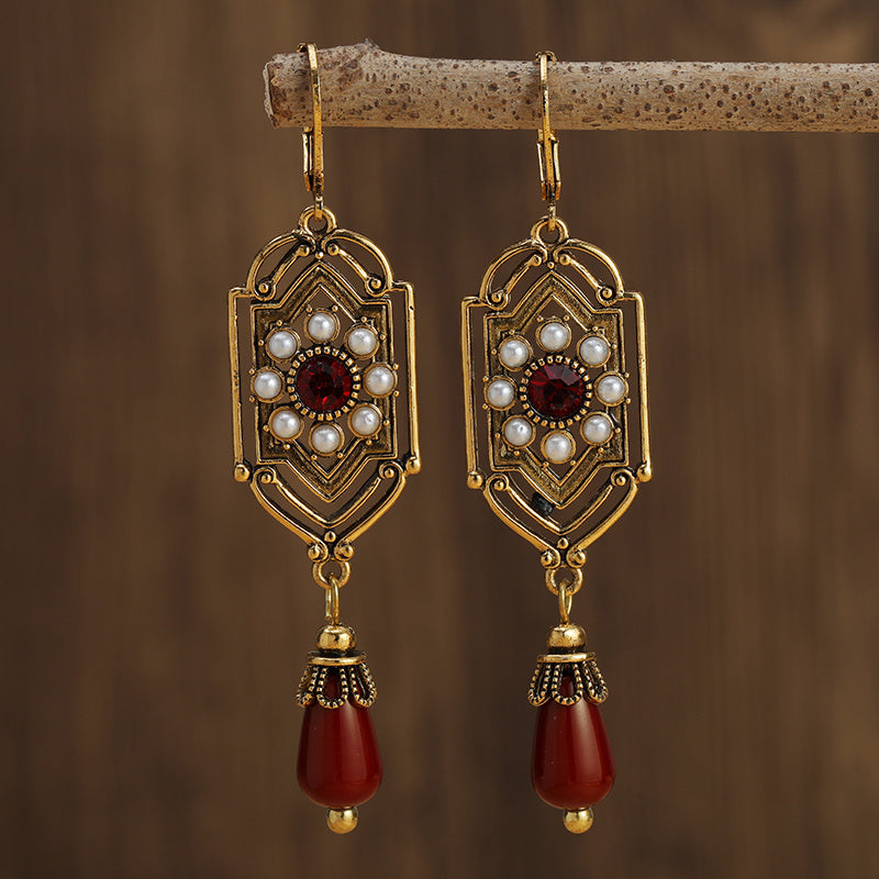 Boho Geometric Waterdrop Stone Earrings Gold Red Blue White for Women