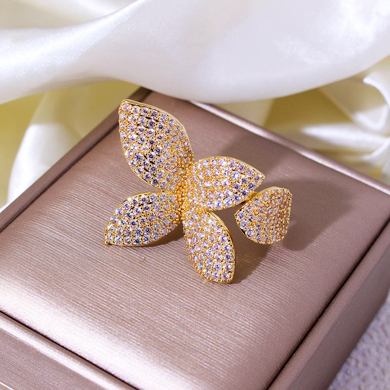 Luxury Cubic Zirconia Butterfly Flower Ring Adjustable Women’s Jewelry