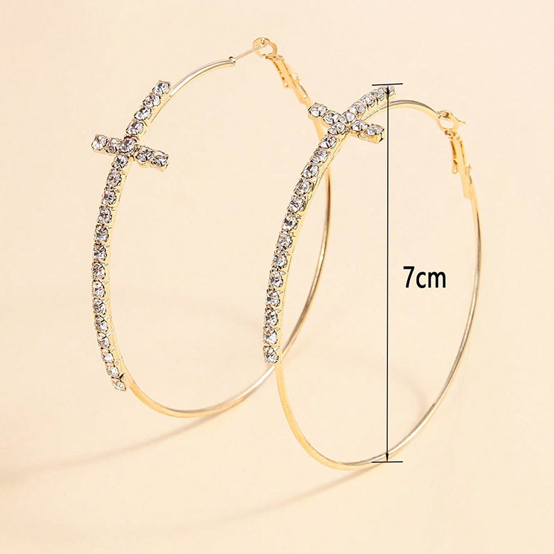 Obega Cross Hoop Earrings Shiny Cubic Zircon Gold And Silver-Color Exquisite Statement Jewelry Daily Wear Woman Round Earring