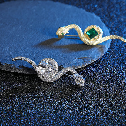 Luxury Rhinestone Snake Brooch Alloy Crystal Animal Pin for Women