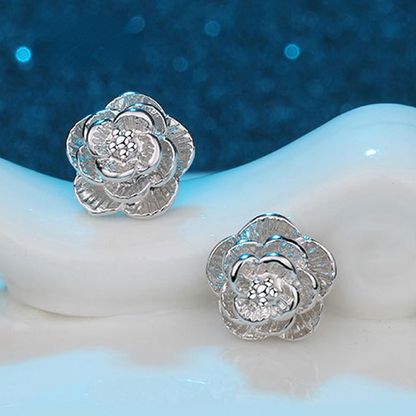 925 Sterling Silver Rose Flower Stud Earrings Women’s Party Jewelry