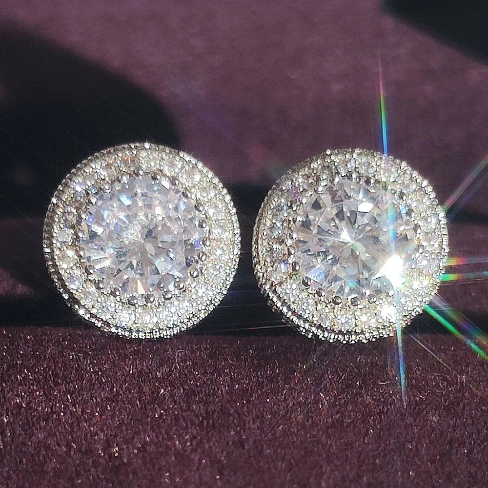 Moonso Female Austrian Round Earring Gold Color White Zirconia Hip Hop Wedding Stud Earrings For Women Jewelry E7565