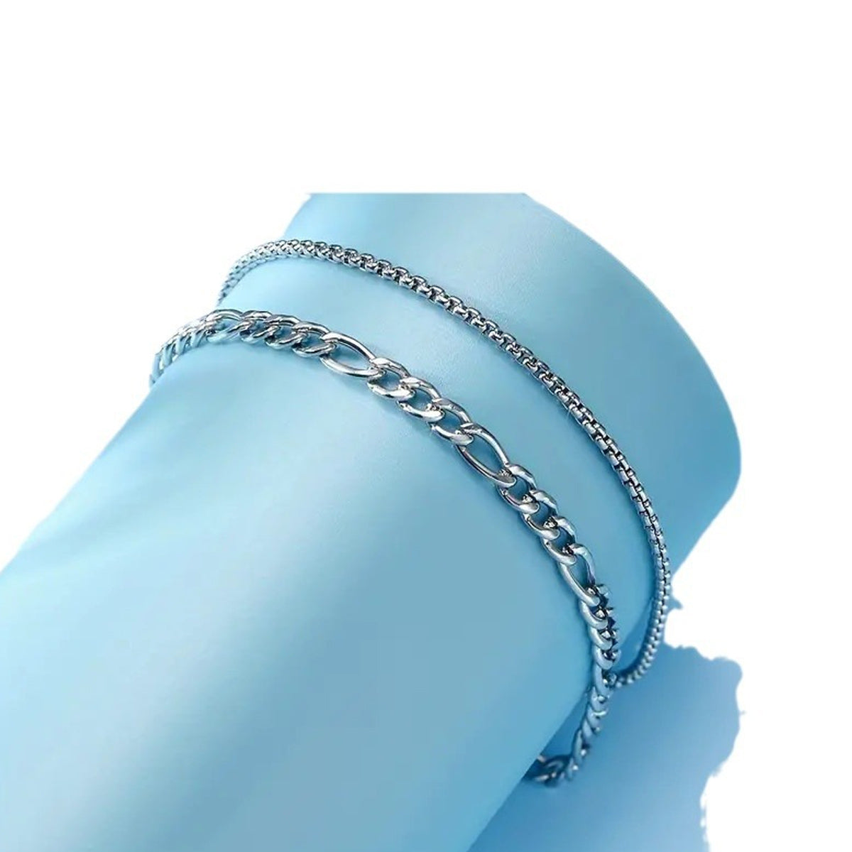 2PCS Gold & Silver Plated Chain Bracelets Set Casual Streetwear