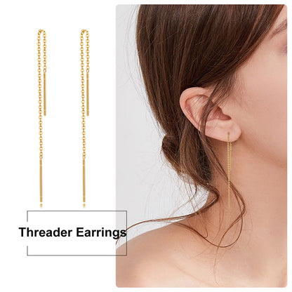 Long Threader Earrings for Women, Thin Linear Earring,Stainless Steel Chain Drop Ear Line , Fashion Korean Jewelry