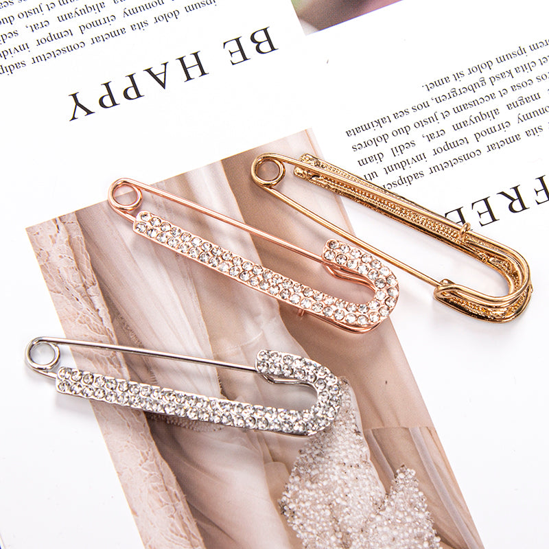 Large Safety Pin Brooch Vintage Crystal Rhinestone Pin for Women