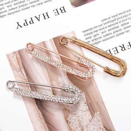 Large Safety Pin Brooch Vintage Crystal Rhinestone Pin for Women