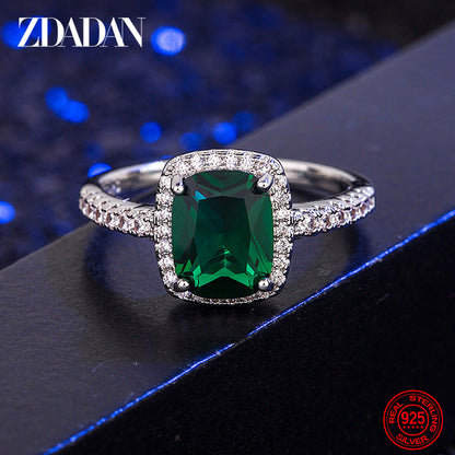 925 Sterling Silver Vintage Emerald Rings For Women Wedding Engagement Jewelry