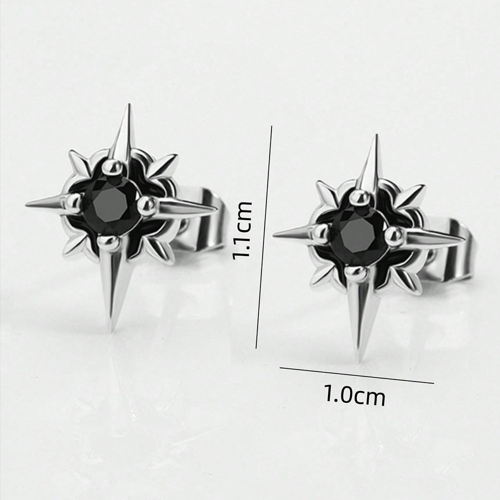 Black CZ Star Stud Earrings Hip Hop Silver Unisex Jewelry