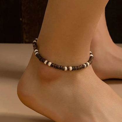KunJoe Vintage Brown Wood Beads Anklets Chain for Men Ethnic Coconut Husk Foot Chain Summer Ankle Accessories Male Trend Jewelry