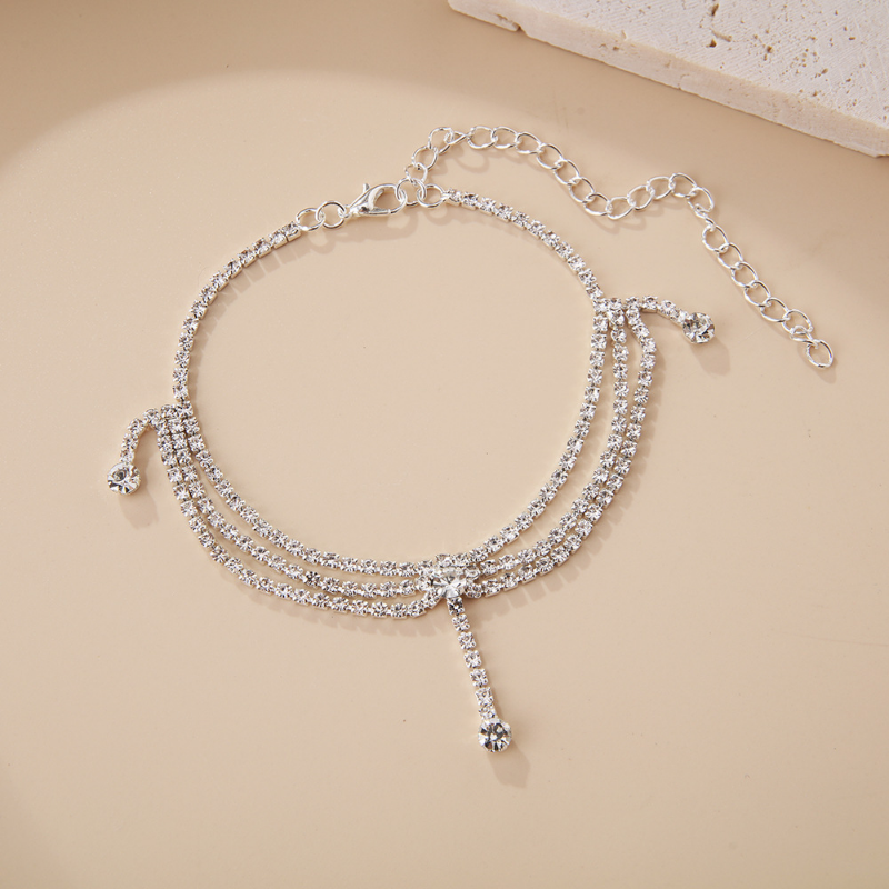 Tassel Cubic Zirconia Chain Anklet Silver Beach & Fashion Foot Jewelry for Women