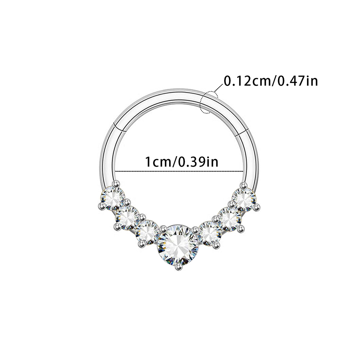 Zircon Hinged Nose Ring Stainless Steel Septum & Hoop Piercing