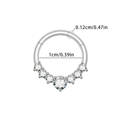 Zircon Hinged Nose Ring Stainless Steel Septum & Hoop Piercing