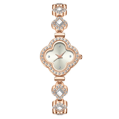 Clover bracelet watch with quartz and diamond inlay, fashionable women's watch