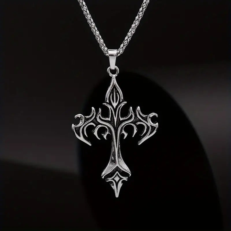Flame Retro Cross Stainless Steel Pendant Necklace for Men and Women