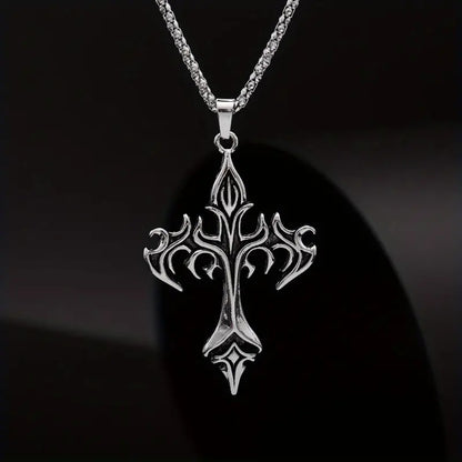 Flame Retro Cross Stainless Steel Pendant Necklace for Men and Women