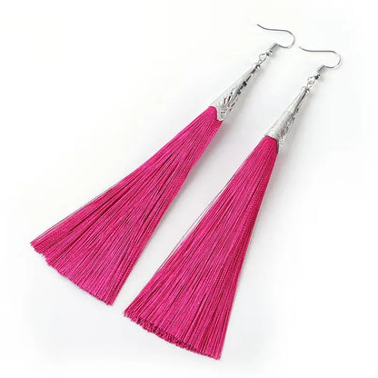 Bohemian Tassel Long Earrings White Red Silk for Women