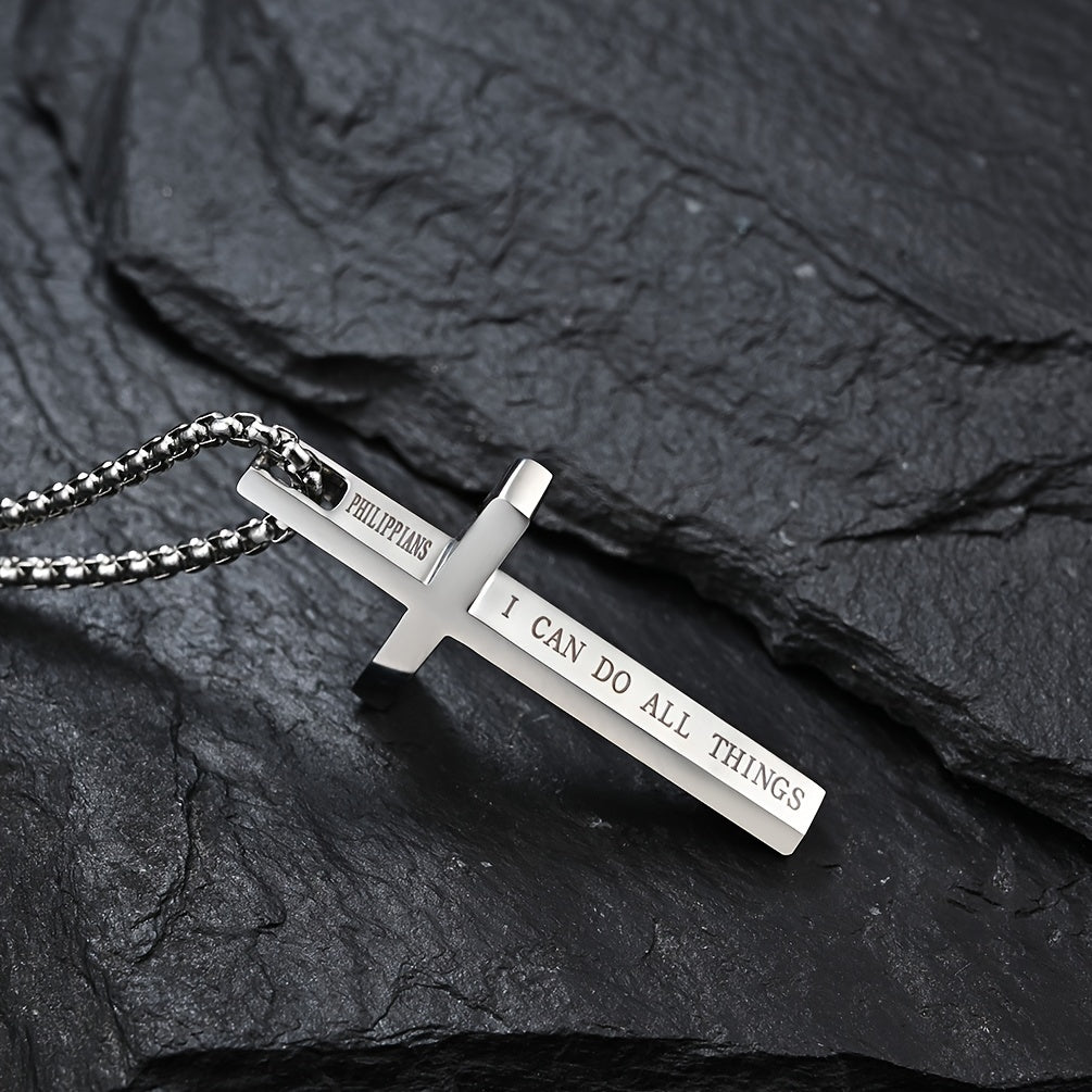 Bible Verse Cross Pendant Necklace Unisex Stainless Steel Jewelry