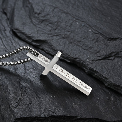 Bible Verse Cross Pendant Necklace Unisex Stainless Steel Jewelry