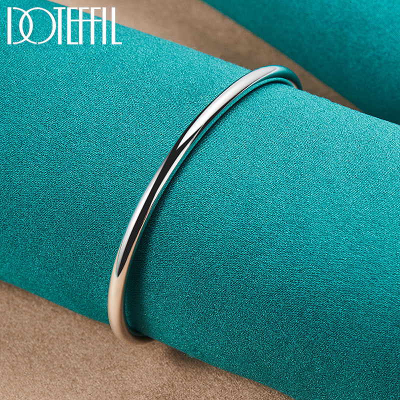 DOTEFFIL 925 Sterling Silver 4mm Smooth Solid Bead Bracelet Cufflinks Bangles For Women Man Wedding Engagement Party Jewelry