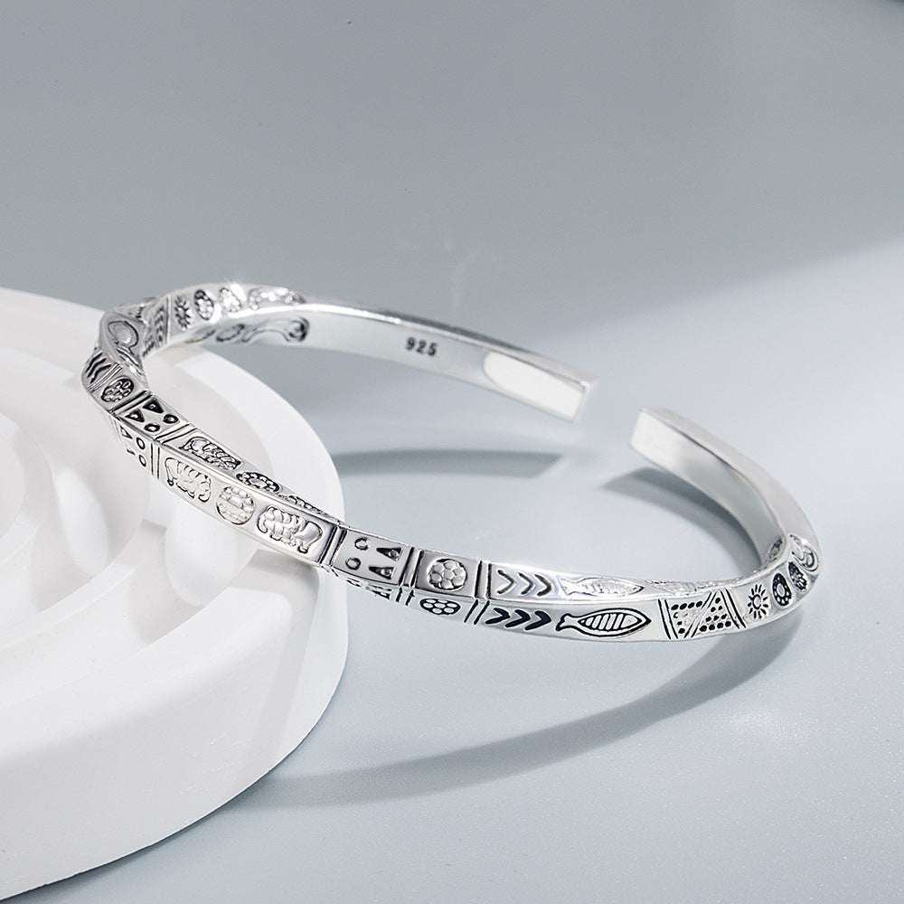 925 Sterling Silver Geometric Open Bracelet Luxury Women’s Jewelry