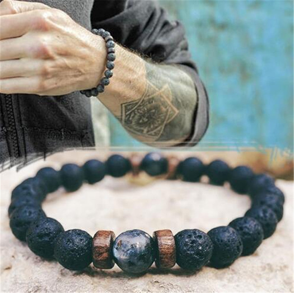 Volcanic Stone Lava Bracelet Wooden Beads Tibetan Buddha Jewelry