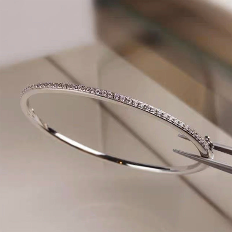 925 Sterling Silver Gold Diamond Bangle for Women Wedding Jewelry 6cm