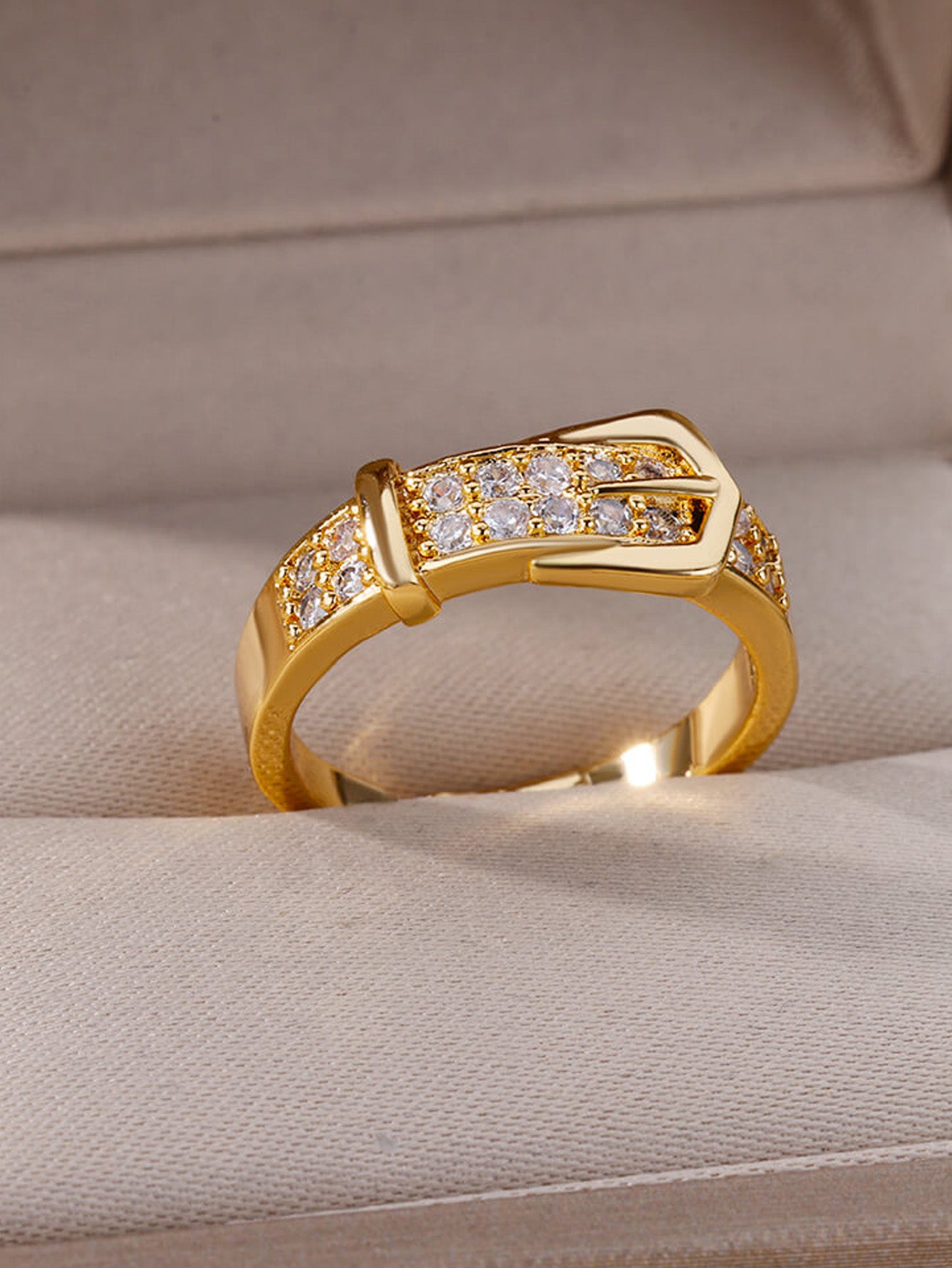 Zircon Belt Open Ring Gold Stainless Steel Unisex Wedding Jewelry
