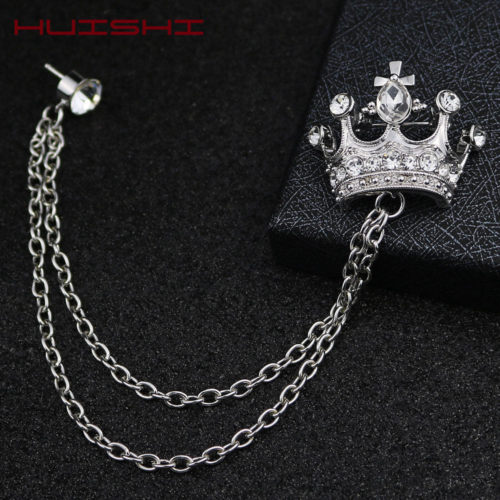 Crown Brooch Korean British Style Tassel Lapel Pin Wedding Banquet
