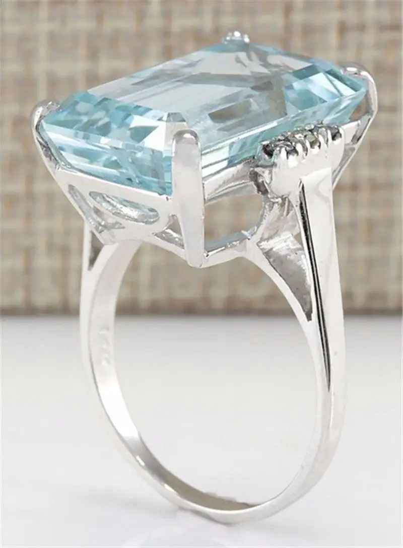 HUITAN Hyperbole Women Ring Cocktail Party Ring With Huge Sky Blue Cubic Zircon Prong Setting Valentine's Gift For Wife