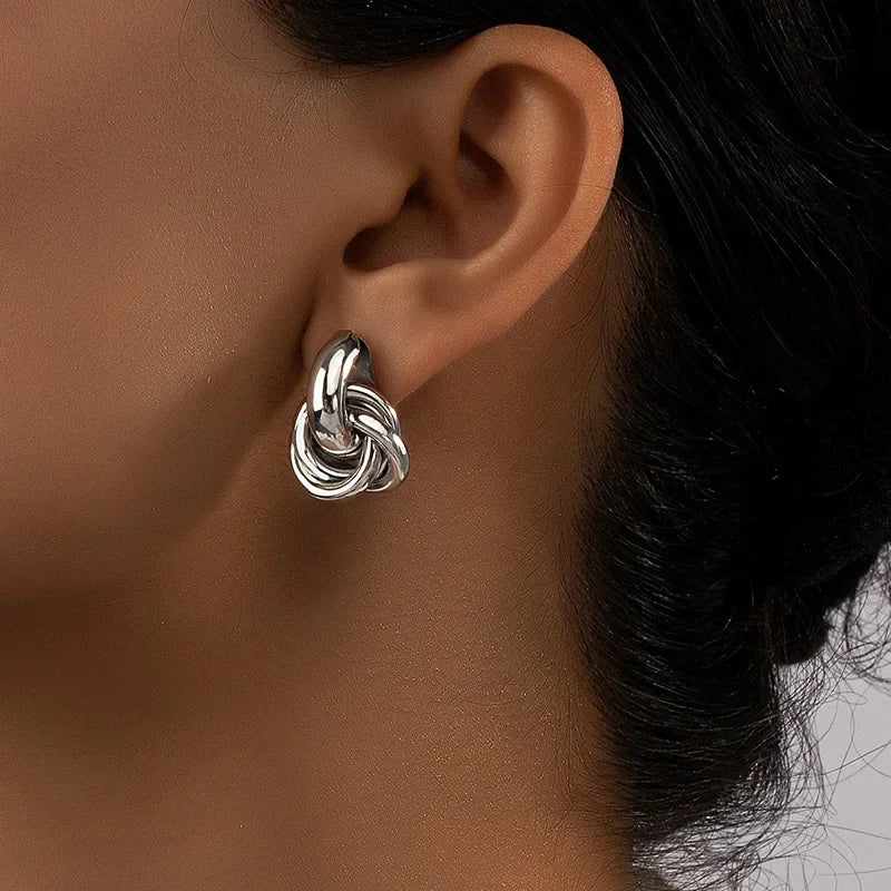 Gold Silver Color Knot Hoop Earring for Women Fashion Shiny Plating Trendy Twist Stud Earring Stud Cute Daily Wear Jewelry