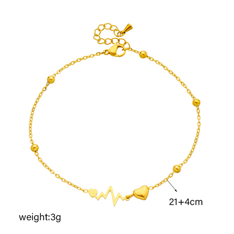 DIEYURO Stainless Steel Heart ECG Anklet Trendy Leg Chain for Women