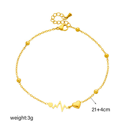 DIEYURO Stainless Steel Heart ECG Anklet Trendy Leg Chain for Women