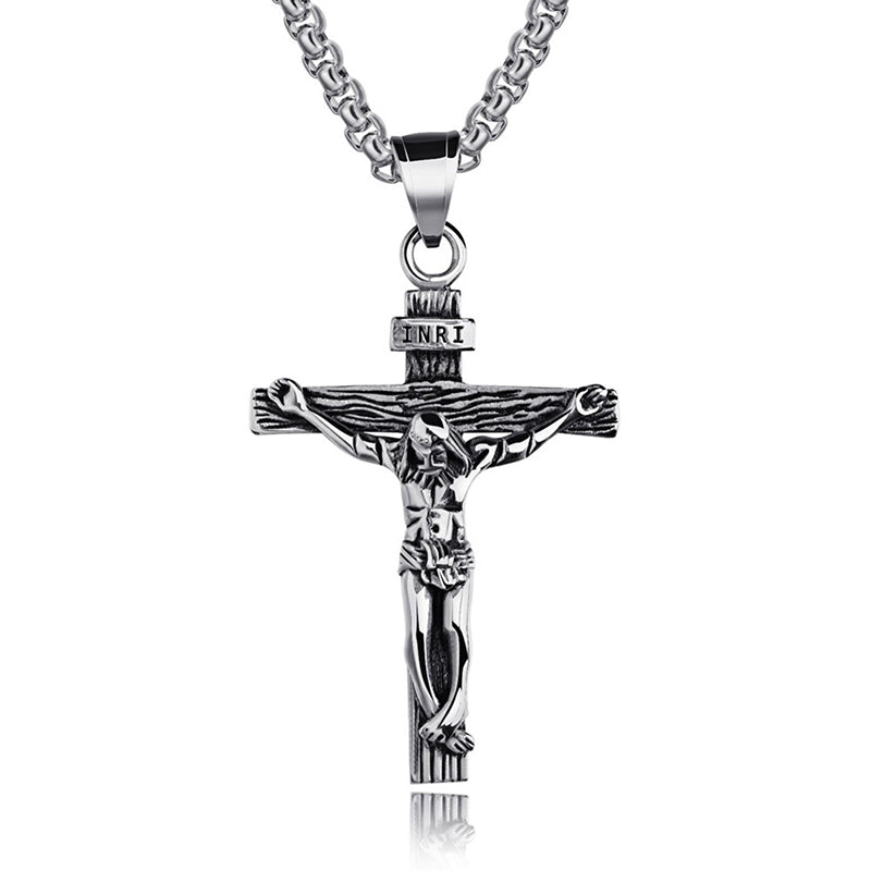 Jesus Cross Necklace Stainless Steel Gold & Silver Pendant for Men