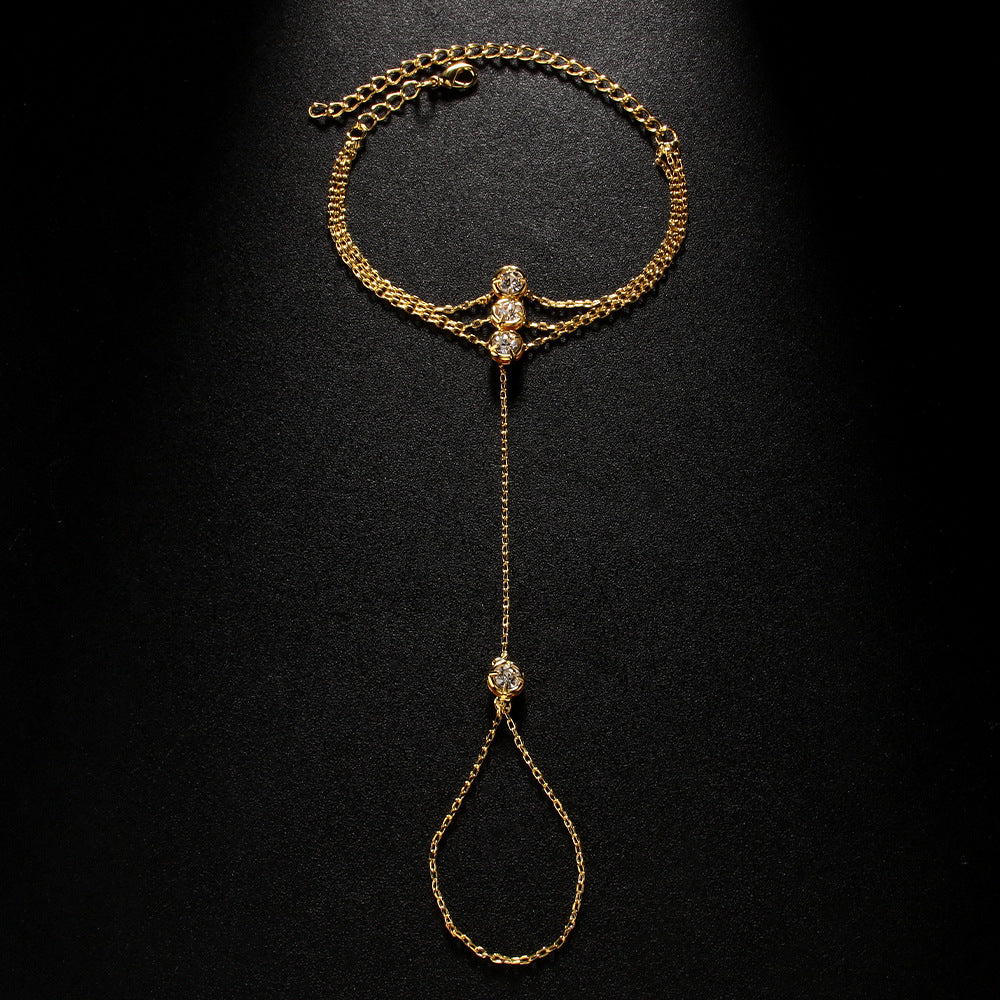 Women’s Gold Hand Chain Bracelet Crystal Finger Jewelry for Weddings