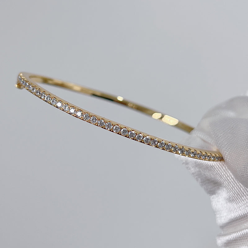 925 Sterling Silver Gold Diamond Bangle for Women Wedding Jewelry 6cm