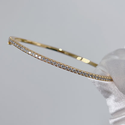925 Sterling Silver Gold Diamond Bangle for Women Wedding Jewelry 6cm