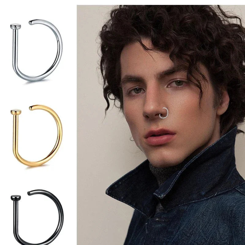 Fake Piercing Nose Ring Punk Stainless Steel Septum Jewelry