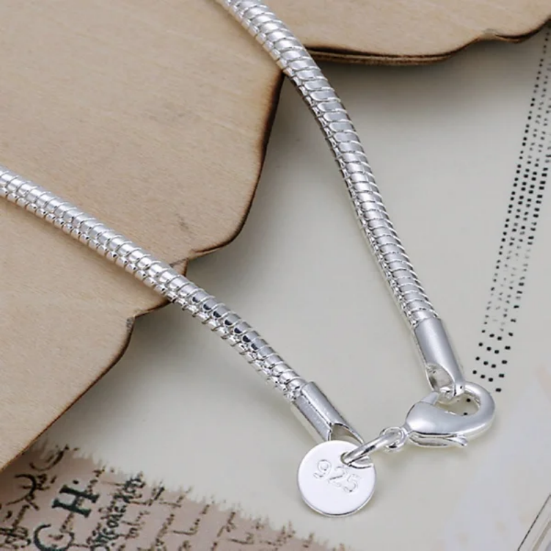 925 Sterling Silver 3MM Snake Chain Bracelet Women’s Wedding Jewelry