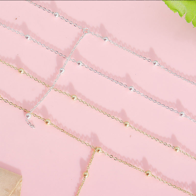 925 Sterling Silver Double Layer Bead Tassel Necklace for Women Gift